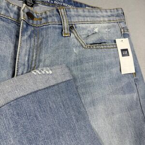 Gap Womens Boyfriend Fit Distressed Light Wash Denim Jeans‎ Blue Low Rise 12/31R